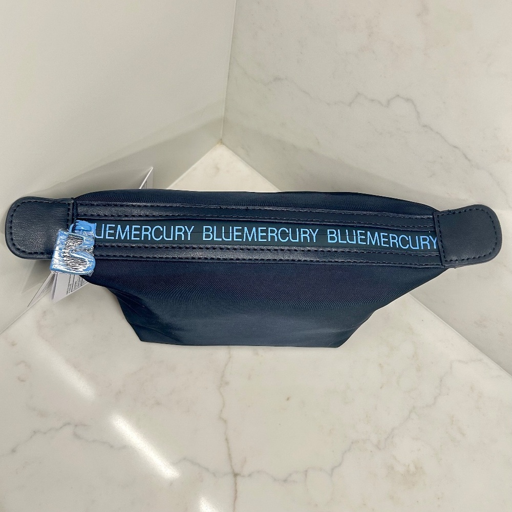 Bluemercury Navy Satin Cosmetic Bag - Lined, Inner Pocket, Seamless Top Zip - Picture 2 of 4